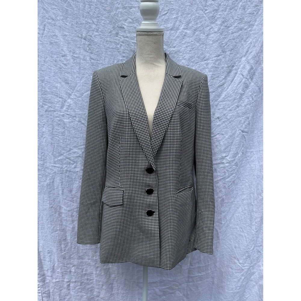 Karl Lagerfeld Paris Blazer Womens Black White Houndstooth 3-Button Jacket 14